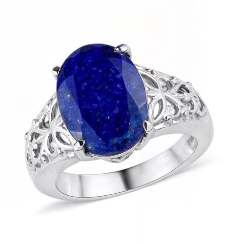 Shop LC Blue Lapis Lazuli Ring - Birthstone Rings for Women in Stainless Steel - Statement Promise Gemstone Jewelry Birthday Gifts for Womens