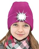 Deilin Strickmütze Beanie mit Licht Junge Mädchen Winter Warmer Mütze Hut mit 4 LEDs Licht Wärmer Strickkappe USB Aufladung Erntedankfest Festival Geschenke für Kinder, Rosenrot