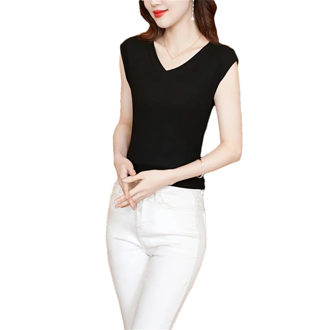 Canottiere da donna Primavera Estate Canotte Tinta unita Top stretto senza maniche con scollo