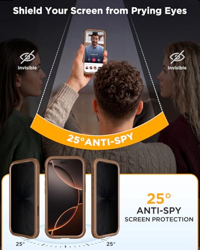 Image of miracase Privacy for iPhone 16 Pro Max Case, 25 Anti-Spy, Desert Brown | Built-in Privacy Screen Protector, Compatible with MagSafe, Full Camera Protection, 360 Full Body Shockproof Phone Case 6.9 inch