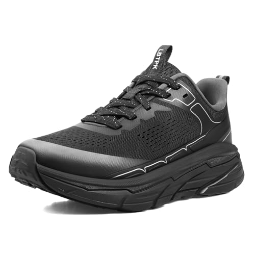 Image of Men's Slip on Walking Sneakers - Lightweight Running Shoes - Cushioned Comfort for Gym, Training, Tennis, Workout - Athletic Fashion - Black /Beige Size 6.5-13