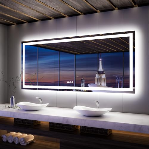 ISKM 88''L x 38''W LED Mirror for Bathroom Lighted Vanity Mirror for Wall Front Lights + Backlit LED Bathroom Mirror Anti-Fog Tempered Glass ETL Listed