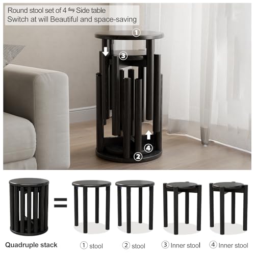 Image of Bar Stools Set of 4, Stackable Stools,Wood Stool,18 Inch Stool,Stacking Stools,Nesting Stool,Classroom Stools,Sturdy and Durable,No Installation Required,Top Stackable Round Stools (Black)