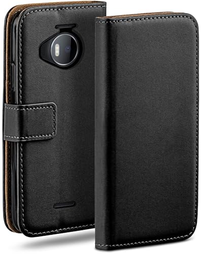 moex Funda tipo libro para Microsoft Lumia 950 XL con tarjetero, funda plegable 360 grados, funda con tapa, funda de piel sintética, color negro
