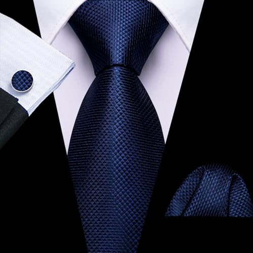 Image of Barry.Wang Tie Sets for Men Silk Stripe Necktie Woven Checkered Handkerchief Cufflinks Formal Business Wedding