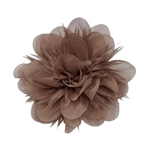 14cm/5.5 Big Silky Fabric Flower Brooch Pin for Women Girls Dainty Peony Camellia Brooches Duckbill Alligator Hair Clips Barrettes Floral Hair Pins Wedding Holiday Costume Accessories (Coffee)