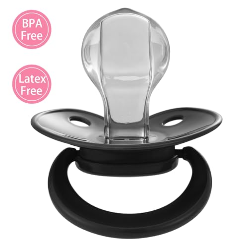 Image of Adult Sized Pacifier Bigshield : Replacement Silicone Paci Big Teat for Anxiety Release - Orthodontic Binky Taken Apart and Re-Assembled Black