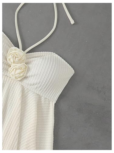 MakeMeChic Women's 3D Flower Tankini Swimsuits Set Textured Halter Ruffle Hem 2 Piece Bathing Suits4