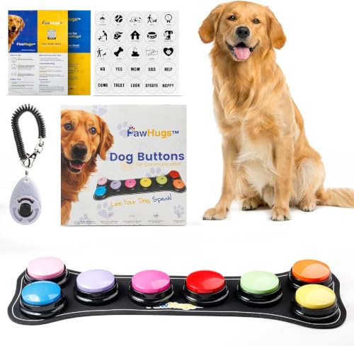 PAWHUGS Dog Buttons for Communication Dog Talking Buttons Starter Set with 8 Recordable Voice Buttons Non-Slip Mat & Clicker Dog Training Buttons that Talk Pet Communication Buttons