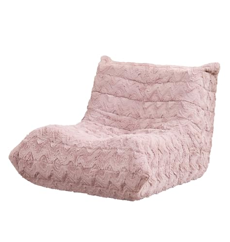 Image of Hobestluk Small Bean Bag Chair Faux Fur Fabric BeanBag Couch for Playroom | Pink Chevron,Ergonomic Design,Memory Foam,Strong Supportive,No Assembly Required,Decorative Style for Living Room Bedroom