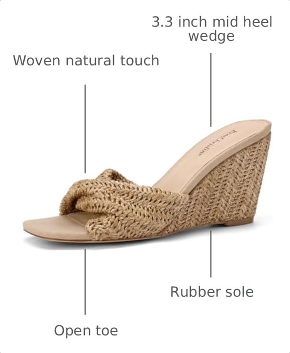 Image of Women's Wedges Heeled Slippers Fabric Heels Slip on Comfy Evening Dress Woven Sandals Square Toe Shoes for Women 3.3 inch Heels