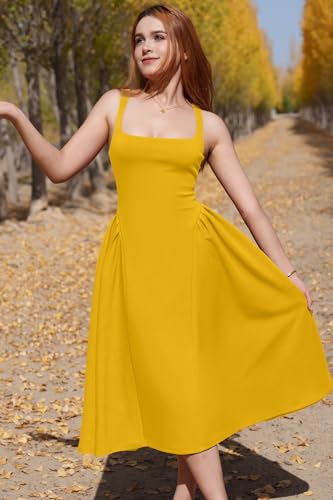 Image of Memoriesea Women's Elegant Square Neck Swing A Line Wedding Evening Party Midi Dress