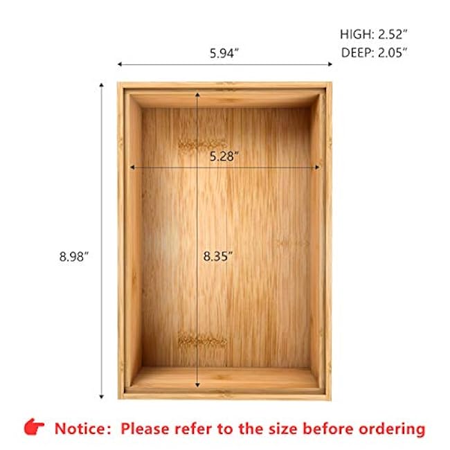 Bamboo Kitchen Drawer Organizer,Stackable Silverware Tray Utensil Organizer Cutlery Holder for Kitchen,Wooden Storage Box for Bathroom, Multi-Use Storage Bins Boxs Dividers for Office(9x6x2.5 inch£©