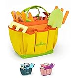 Kinderific Gardening Set, Tool Kit, for Toddlers and Kids 2 Years and up, STEM, Includes Tote Bag, Spade, Watering Can, Rake, Fork, Trowel and Glove (Pale Yellow)