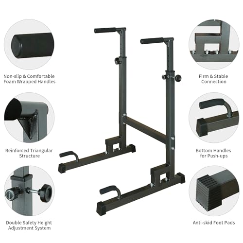 Kaimei Power Tower Dip Station with Adjustable Height Bench - Multi-Function Fitness Equipment for Home Gym Workout