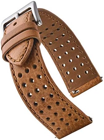 ALPINE Genuine Perforated Leather for Watch Band - Quick Release Replacement Watch Bands for Women & Men - Stainless Steel Buckles - Compatible with Regular & Smart Watch Bands