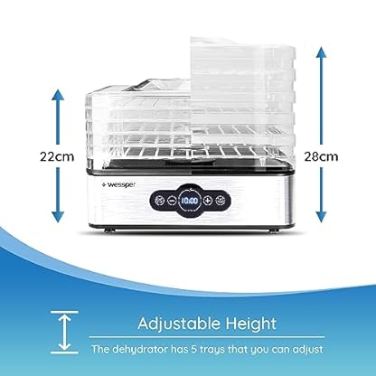 Sillar Edelstahl Dörrgerät digital mit Timer bis 99 Std und Temperaturregler von 35-70°Celcius, 5 Etagen, BPA Frei, Dörrautomat Dörrgerät eckig Obst-trockner Dörrapparat mit Zeitschaltuhr – Bild 5