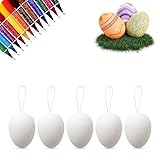 Weiß Eier des Plastik: Gebildet durch sichere ungiftige Materialien. Weiße DIY-Eier mit Hängeseil machen es Ihnen leicht, Ihre Ostern mit bunten Eiern zu dekorieren.Die neuen Farbstifte sind langlebig und verblassen nicht, wenn sie Wasser ausgesetzt werden