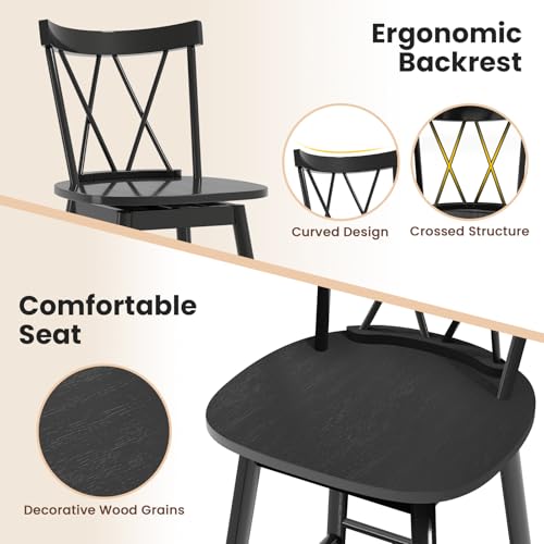 Butacos barra Windsor de GIANTEX, juego de 2, altura barra 29", con giro 360°, respaldo cruzado y reposapiés, para isla de cocina, comedor y restaurante, color negro miniatura 6