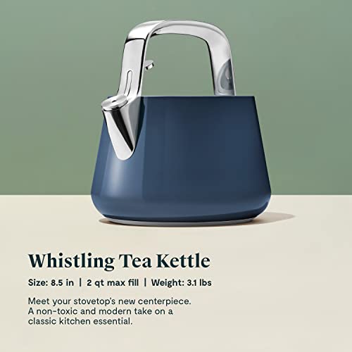 Caraway 2 Quart Whistling Tea Kettle - Durable Stainless Steel Tea Pot - Fast Boiling, Stovetop Agnostic - Non-Toxic, Ptfe & Pfoa Free - Includes Pot Holder - Navy #TOP1