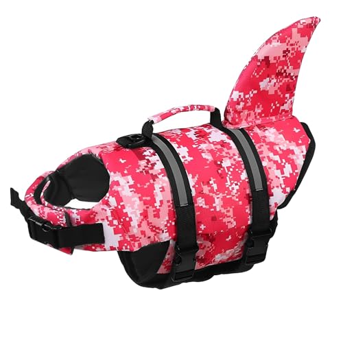 Image of Voarge Dog Life Vest, Swimming Float Jacket Adjustable, Dog Life Jacket for Small, Medium, Large Dogs with Rescue Handle Flotation Vest (Red floral, S)
