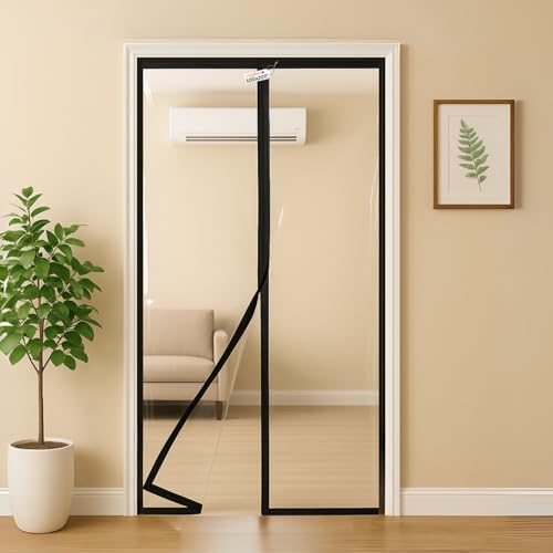 Image of Royalkart Transparent PVC Magnetic Door Curtain | Hands Free Self-Closing Screen | Blocks Insects & Outside Dust | Clear See-Through Screen for Home, Kitchen, AC Room, Shop | Door Size- 100cm x 200cm