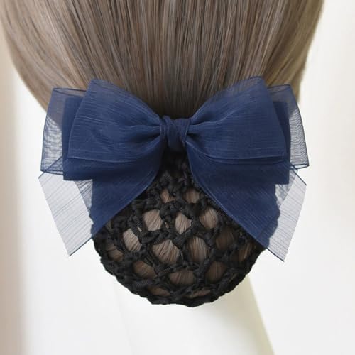 Redecilla para moño con lazo negro, red de pelo para mujer y azafata 2