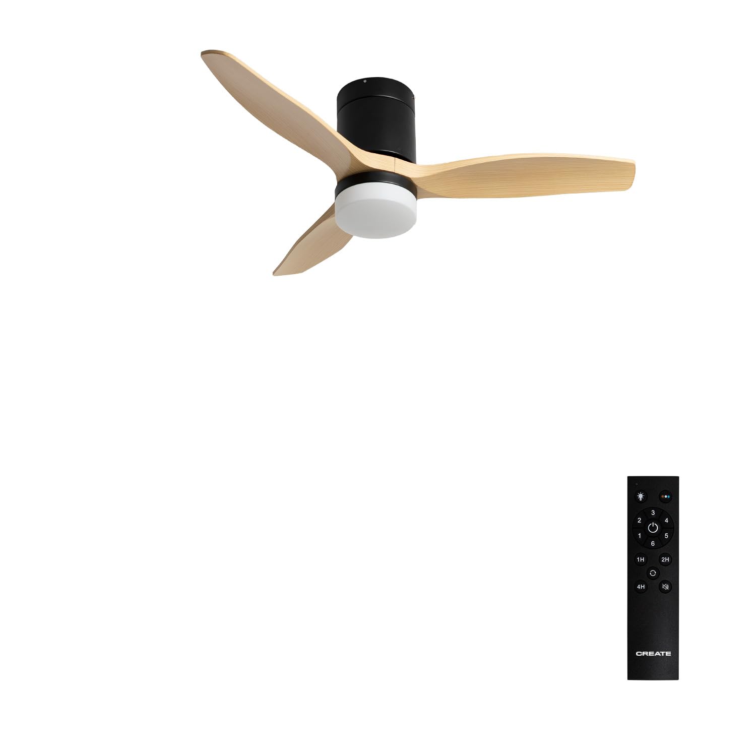 CREATE / WINDCALM S/ABS ceiling fan with black light wood effect blades with remote control/40W, silent, Ø112 cm, 6 speeds, 3 light temperatures, timer, summer-winter function