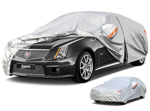 Image of Kayme 6 Layers Car Cover Custom Fit for Cadillac CTS (2003-2014) Waterproof All Weather for Automobiles, Outdoor Full Cover Rain Sun UV Protection.Silver