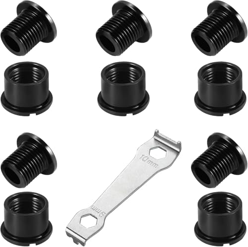 QIQN Bulloni per Corone a Manovella Nero Viti per Corona Bici Bulloni per Corona Doppia 7075 in Lega di Alluminio M8 con Chiave per Bici da Corsa MTB e Bici da Strada Guarnitura 5 Set