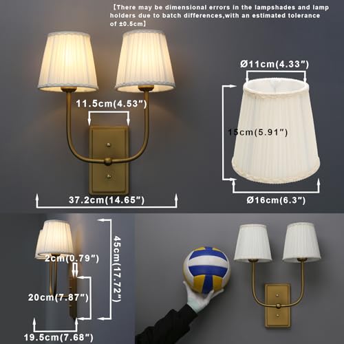 Image of Yosoan 2-Light Brass Beige Khaki Gauze Lace Yarn Fabric Shade Wall Sconce, Vintage Vanity Hardwired Indoor Boho Antique Glod Wall Mounted with Rectangular Chassis Wall Lamp for Bedroom Staircase