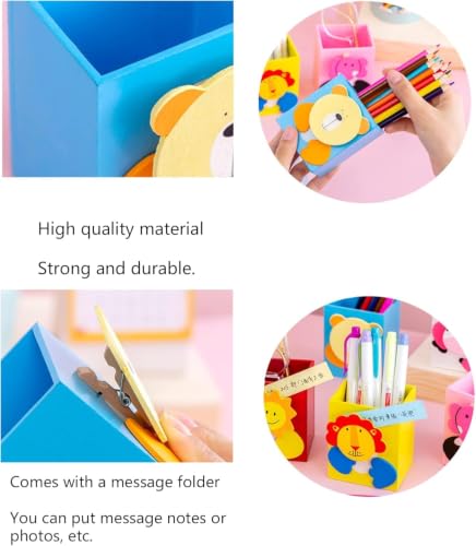 Image of GOLD LEAF Wooden Pen Stand with Square Shape DIY Craft Kit for Kids, Multicolor Birthday Return Gifts, Desk Organizer, Paintable Wooden Pencil Holder, Pack of 6 (Square)