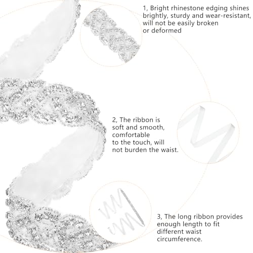 Handcrafted Bridal Belt, Rhinestone Belt for Women, Sparkly Wedding Dress Belts, Glitter Bridal Belts for Formal Dress & Jeans, Glitter Ribbon Sash(Beige)4