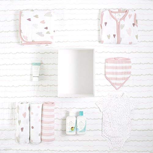 aden + anais Burpy Bib, 100% Cotton Muslin, Soft Absorbent 4 Layers, Multi-Use Burp Cloth and Bib, 22.5" X 11", 2 Pack, Heartbreaker