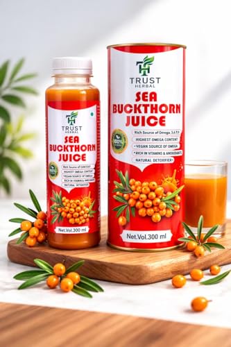 Image of TRUST HERBAL Himalayan Sea Buckthorn Juice - 500 ML | Pulp Concentrate Made for Your Total Body Care & Wellness | Natural Source of Vitamin C, Omega 3, 6, 7, 9 & Antioxidants | For Men & Women (PACK OF 1) (500 ML)