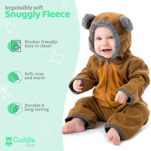 Cuddle Club BEARBROWN/TAN3-6M Fleece Baby Bunting Bodysuit – Infant One Piece Kids Hooded Romper Outerwear Toddler Jacket thumb #1