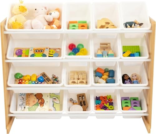 Image of Homesmiths Beige Toy Storage Organizer for Kids, Set of 16 White Bins | Perfect for Home, Play Schools and Kindergarten