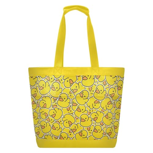 Waterproof Beach Tote Pool Bags Yellow Rubber Duck Unisex Gym Tote Carry On Bag With Compartment and Zipper Vacation Essentials