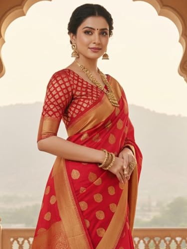 Image of AKHILAM Women's Kanjivaram Woven Soft Silk Saree With Blouse Piece