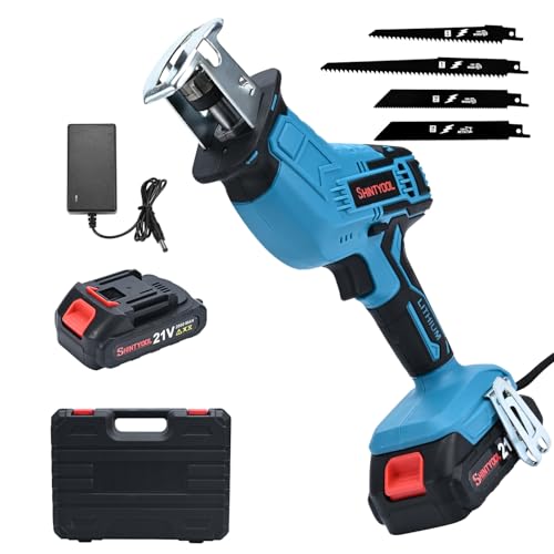 21v Cordless Reciprocating Saw, 2.0 Ah Battery Operated Reciprocating Saw With Charger,Hog Ring Anvil And 4 Pcs Blades For Wood Pvc Pipe Tree Cutting By SHINTYOOL