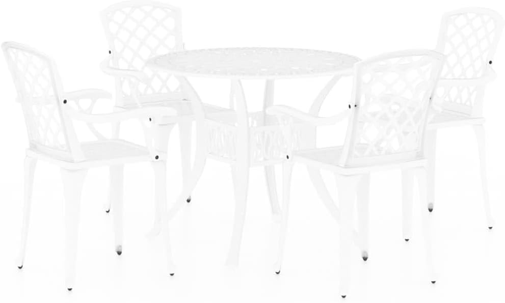 vidaXL 5-Piece Industrial Style Bistro Set - Round Table and Garden Chairs - Cast Aluminium Weather Resistant Outdoor Furniture Set - White