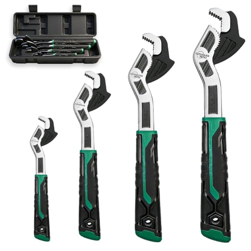 Image of 4PC Adjusting Wrench Set with Case, 6 8 10 12 Inch Multi-function Universal Magic Wrench, CR-V Steel for 0.47-1.18 Inch (7-43MM),Self locking Wrench,Pipe Wrench Set, Fittings and Nuts