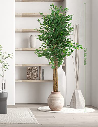 Jchuamu 6Ft Artificial Ficus Tree With Plastic Nursery Pot, Tall Faux Plants Indoor With Natural Trunk And Fake Silk Tree For Home & Office Living Room, Indoor & Outdoor #TOP1