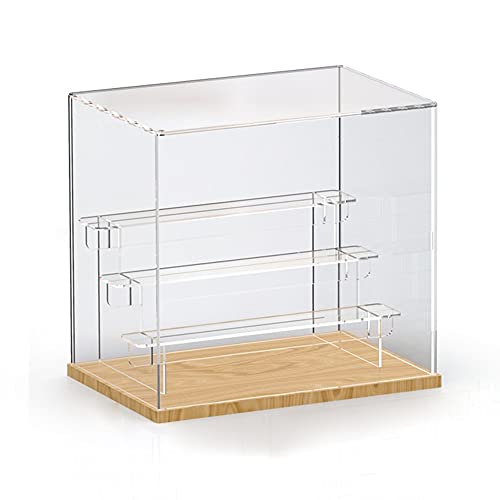 Nynelly 4 Niveaux Vitrine en Acrylique Transparent, Funko Pop Boîte de Présentation, Vitrine Anti-Poussière pour Figurines d'action, Jouets de Collection, Noyer, 12.6 'Lx10.2 Wx11.5 H