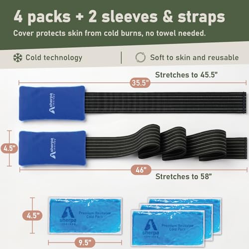 Image of 4PK with Straps Flexible Gel Ice Packs for Injuries Reusable - Gel Ice Pack Cold Compress for Knee, Back, Neck, Wrist, Hand, Elbow, Ankle Pain Relief - 9.5 inch x 4.5 inch