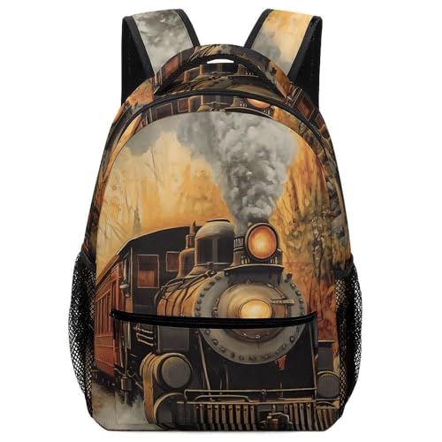 Vintage Steam Train Autumn Forests Unisex Backpack Casual Daypacks Lightweight Shoulders Bag for Camping Hiking Travel