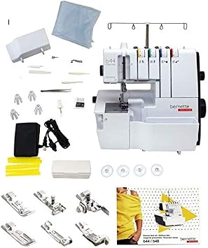 ماكينة خياطة Bernette B44 Overlock Serger عالية السرعة وشديدة التحمل مع قفل الخيط والتغذية التفاضلية والخيوط المرمزة بالألوان والحاشية الملفوفة والتصميم المحمول وأقدام الضغط المكونة من 6 قطع