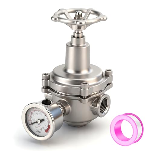 MEANLIN MEASURE 1/2" Basket Strainer Type Water Pressure Reducing Valve, DN15, 304 Stainless Steel Adjustable Pressure Regulator with 0-220 PSI Gauge, for Plumbing, RV, Industrial Water Pipe System