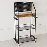 HopeFamily ロッドスタンド 釣り竿立て 12本用 釣竿置き 釣り具収納 大容量 ロッドホルダー 金属 3段棚板 キャスター付き ロック パンチングボード付き 工具収納 出し入れ容易 組立式 倉庫 釣り店 釣り場 室内・室外両用（58×32×127cm ブラック）