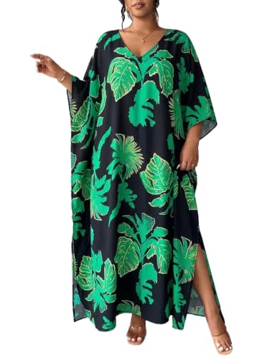 Image of Moss Rose Kaftan Dresses for Women V Neck Summer Swimsuit Cover up Caftan Maxi Beach Dresses